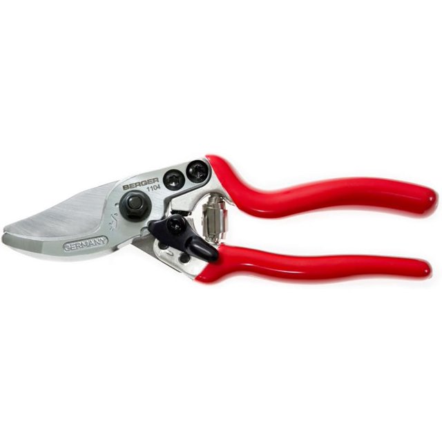 Professional Compact Pruning Shear for Small Hands, Angled Blade with Wire Notch, Forged Aluminum Handles, 2 Locking Positions, 1104