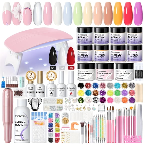 Professional Complete Acrylic Nail Kit with Clear Pink Powder, Electric Drill, and UV Light - All-in-One Starter Set for Beginners and DIY Nail Art Enthusiasts