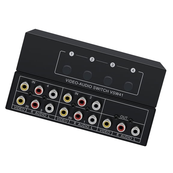 Professional Composite Video L/R Selectors Box Metal AV Switcher 4Way AV Connection Seamlessly Device Switching