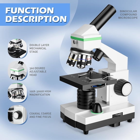 Professional Compound Microscope 100X-3000X with LED Light for Students Kids Adults School Lab Home Education