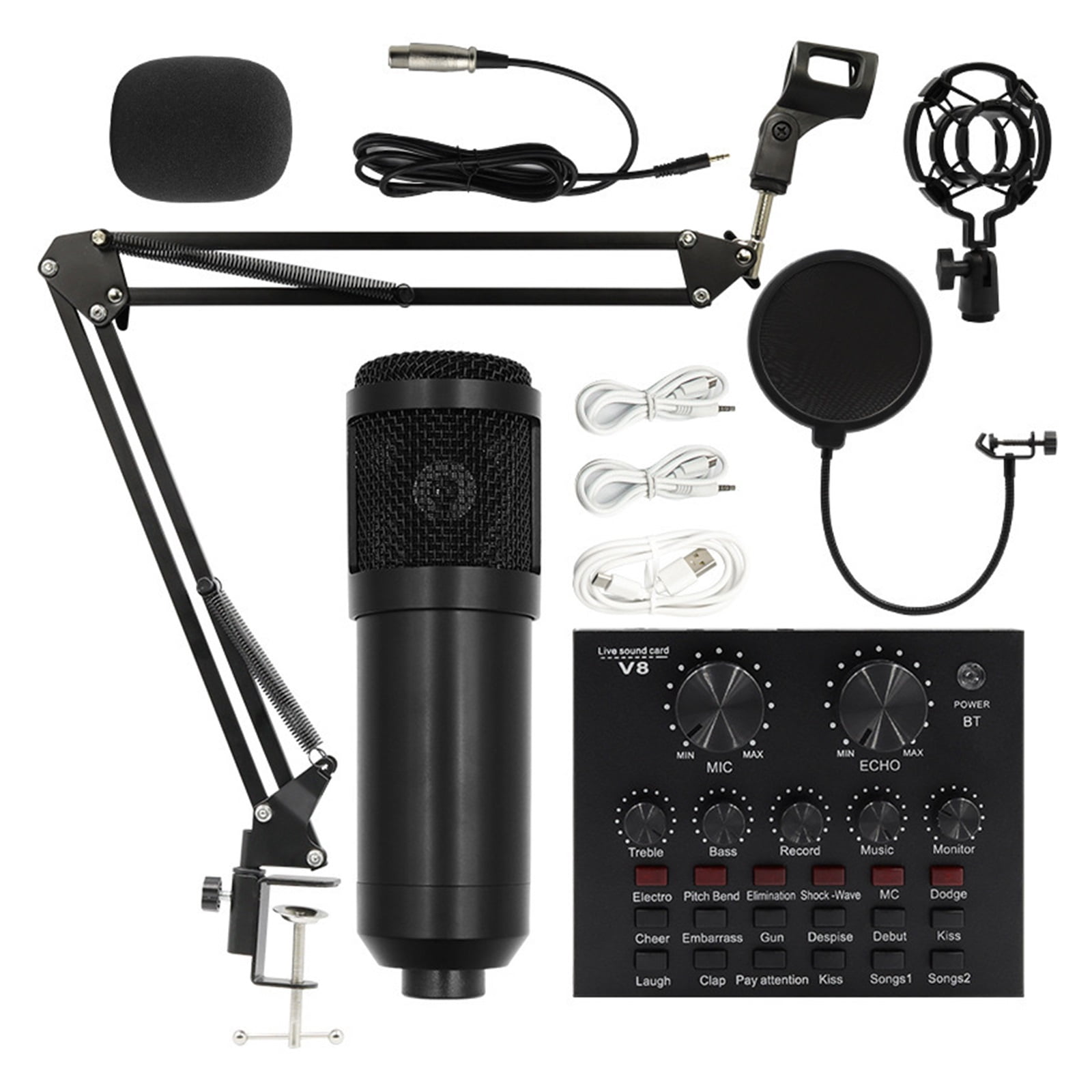 Professional Condenser Microphone Kits V8 Sound Card Karaoke With Microphone Stand Condenser USB MIC Live Streaming
