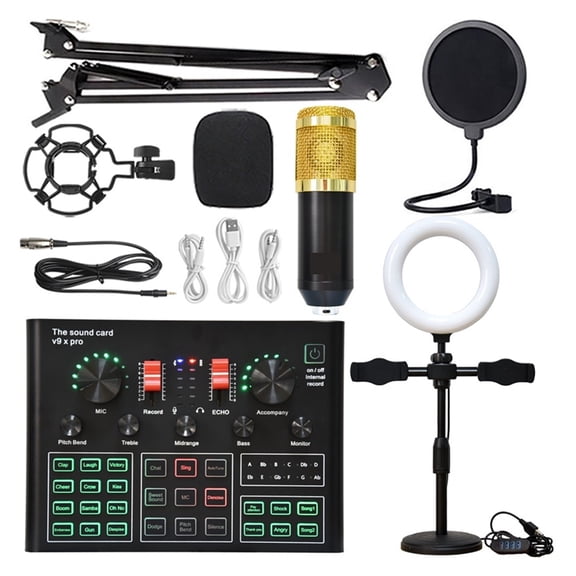 Professional Condenser Microphone Wireless Karaoke Sound Card With Cantilever Bracket Fill Light ,Clear Sound