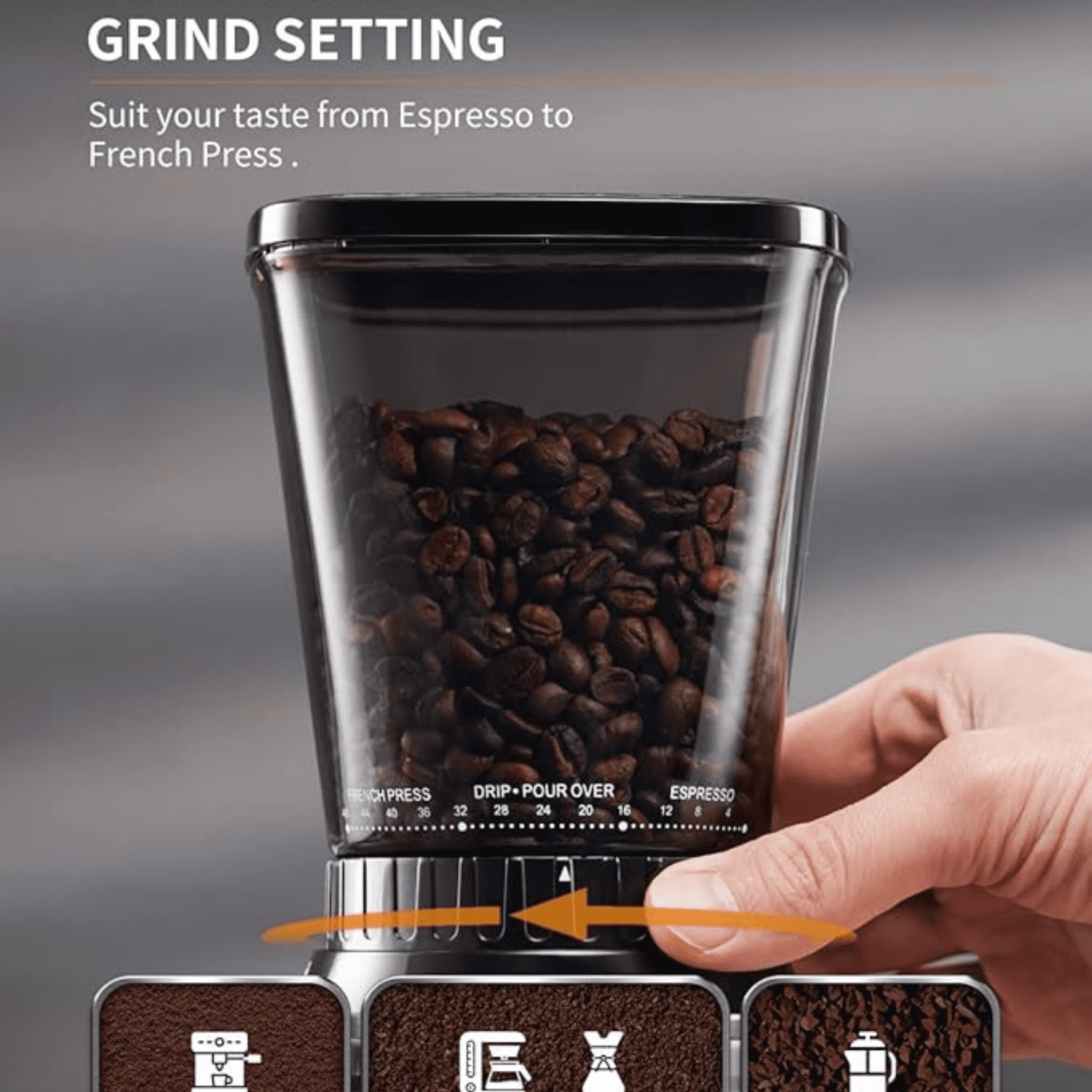 Professional Conical Burr Coffee Grinder, Coffee Bean Grinder with 48 Grind Settings for Espresso, Drip & French Press, Upgraded Anti-Static Technology, Precision Timer, Stainless Steel