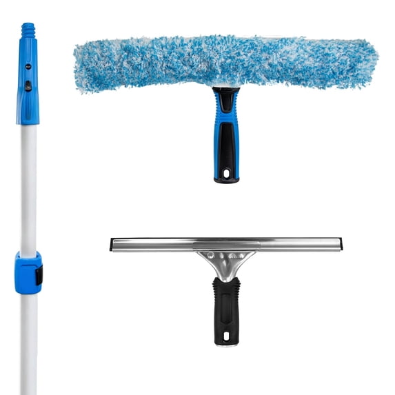 Professional Connect and Clean Total Pro Cleaning Kit, All-in-One Household Window Washing with Streak-Free Results, Includes 12” Squeegee, 14” Scrubber Washer, Telescopic Pole Extends Up to 6’