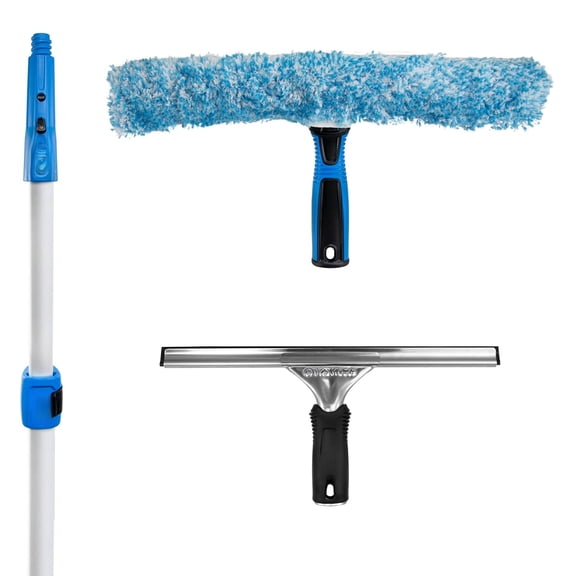 Professional Connect and Clean Total Pro Cleaning Kit, All-in-One Household Window Washing with Streak-Free Results, Includes Squeegee, Scrubber Washer, Telescopic Pole Extends Up to