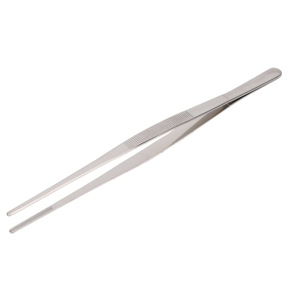 Professional Cooking Tweezers, High Precision Stainless Steel Kitchen Tool With Precision Serrated Tips For Safe, Secure Grip, Ergonomic Design Silver Long Tweezers, Reusable