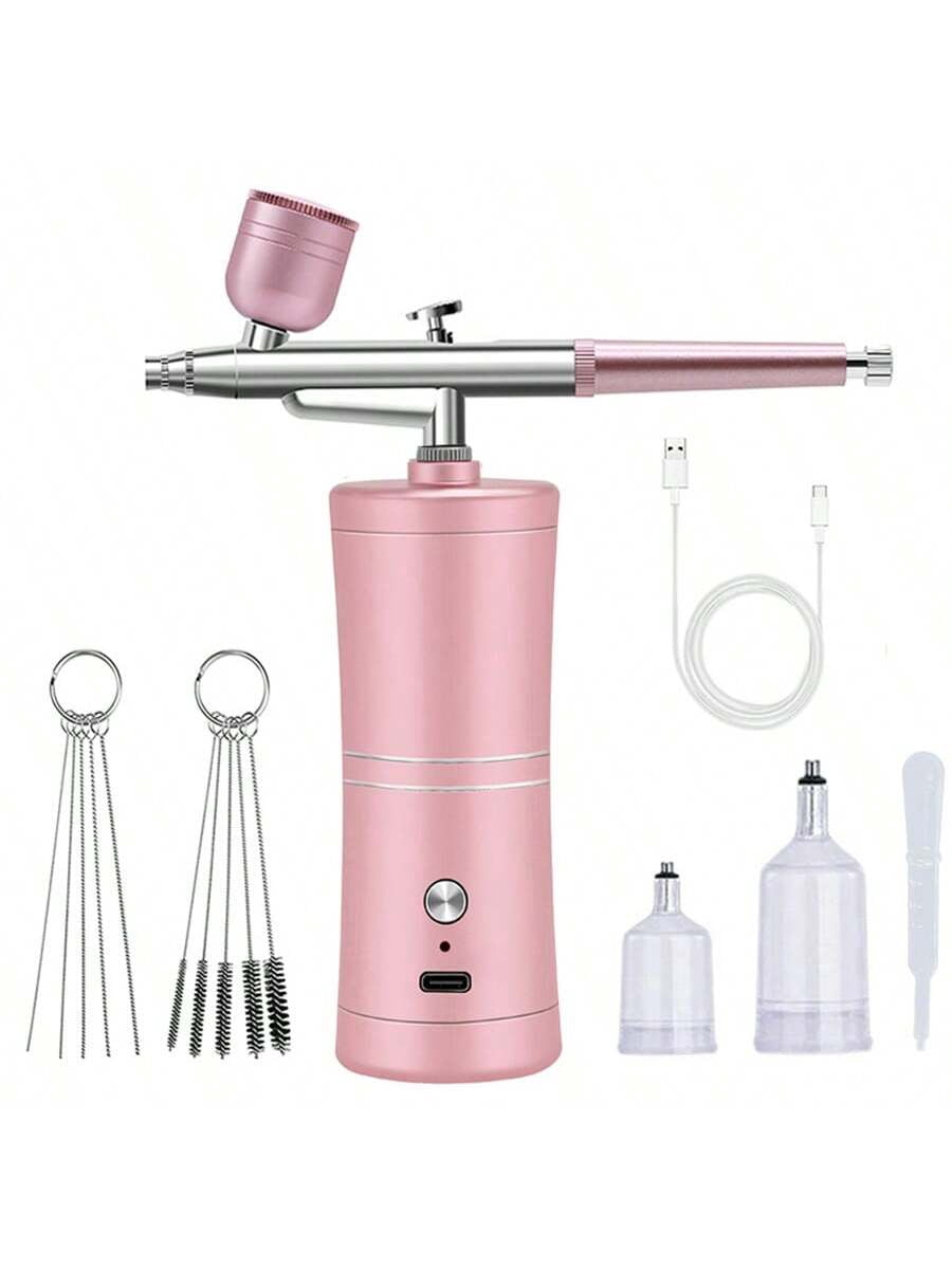 Professional Cordless Airbrush Kit USB Rechargeable Portable Lightweight For Painting Makeup Haircuts Nail Art More With Cleaning Brushes Tools,Green