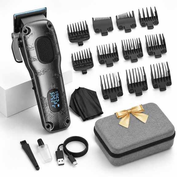 Professional Cordless & Corded Hair Clippers for Men, Gray, All-in-One Kit