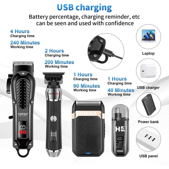 Professional Cordless Hair Clippers for Men, T-Blade Beard Trimmer & Foil Shaver & Nose Hair Trimmer Set, Rechargeable Electric Barber Hair Cutting Grooming Kit