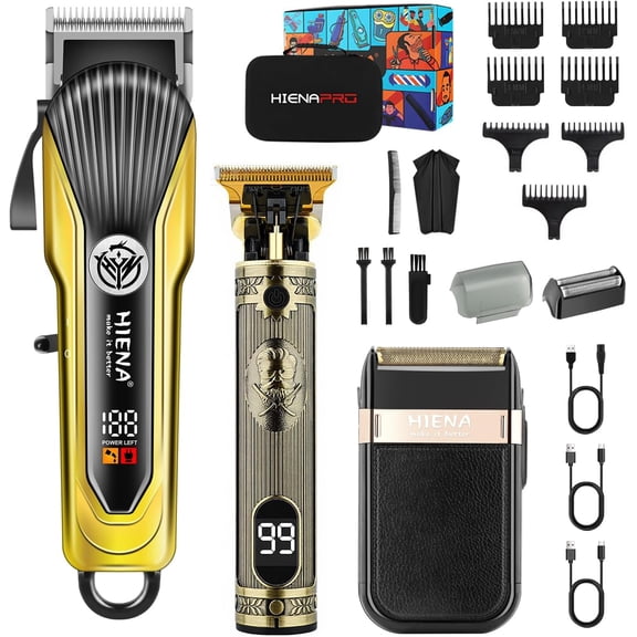Professional Cordless Hair Clippers for Men, T-Blade Beard Trimmer & Foil Shaver Set, Rechargeable Barber Clipper Kit and Hair Cutting Set
