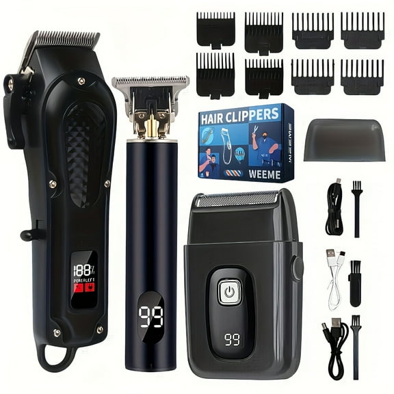 Professional Cordless Men's Hair Clipper Set, 6500RPM Motor, Stainless Steel Blades, 150min Runtime, LED Display, USB Rechargeable, Trimmer/Beard/Sideburn Tool for Home/Barber Shop