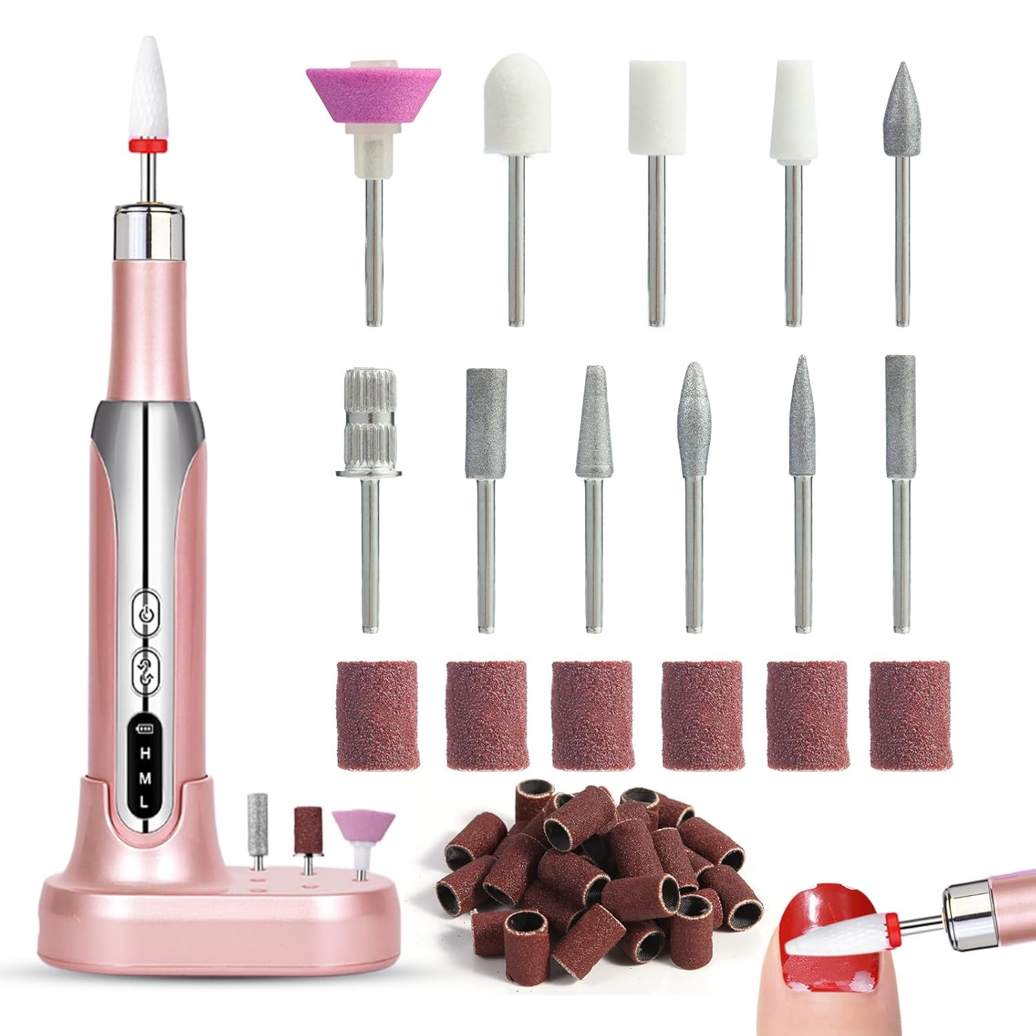 Professional Cordless Nail Drill Kit: 3-Speed Adjustable, Ultra-Quiet Electric Manicure Tool with 12 Bits & 31 Bands for Salon/Home Nail Art, Rechargeable & Portable
