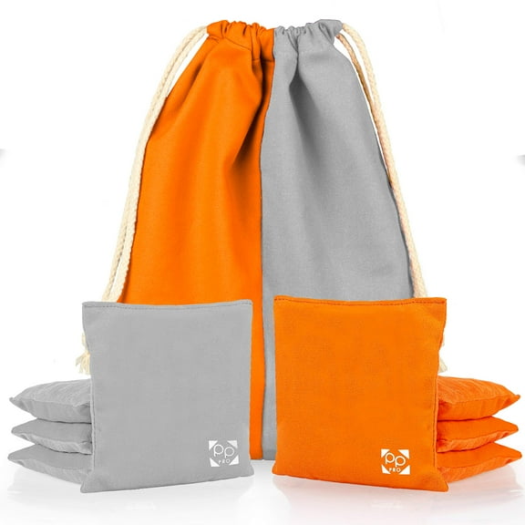 Professional Cornhole Bags - Set of 8 Regulation All Weather Two Sided Bean Bags for Pro Corn Hole Game - 4 Orange & 4 Gray