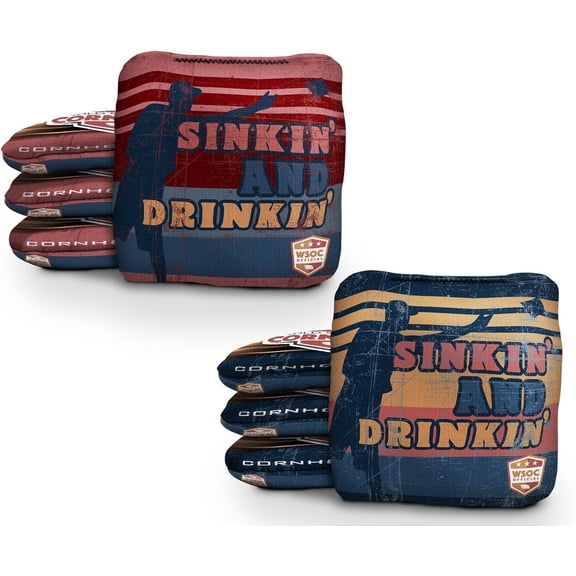 Professional Cornhole Set of 8 Regulation Duel-Sided: Slick & Stick Resin Filled Pro Bean Bags with 6 Hilarious Designs