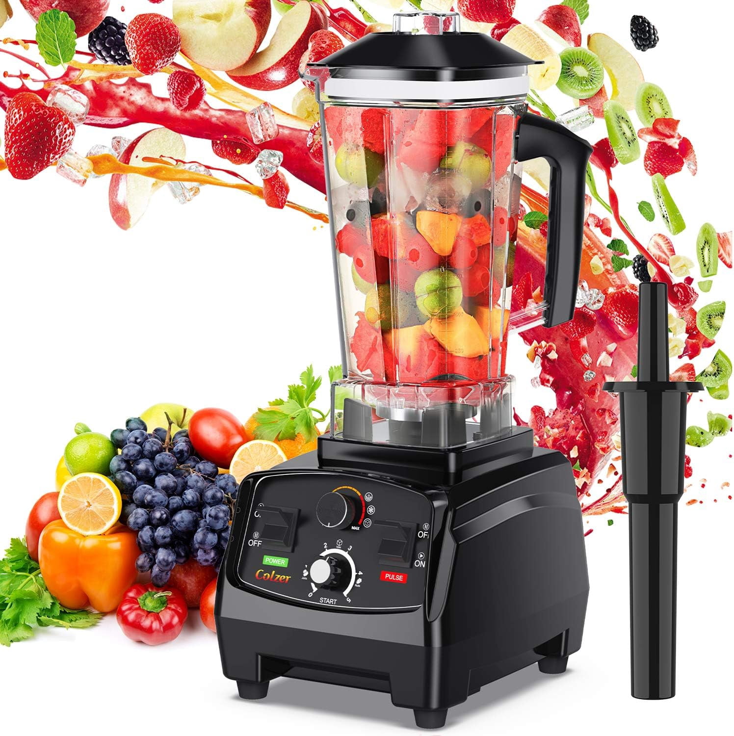 Professional Countertop Blender with 2200-Watt Base for Shakes and Smoothies, Built-in Timer, High Power, 2L Jar
