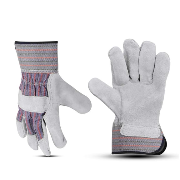 Professional Cowhide Leather Work Gloves, Non-Slip Rubberized Cuff, Knuckle Protection for Welding Carpentry, White
