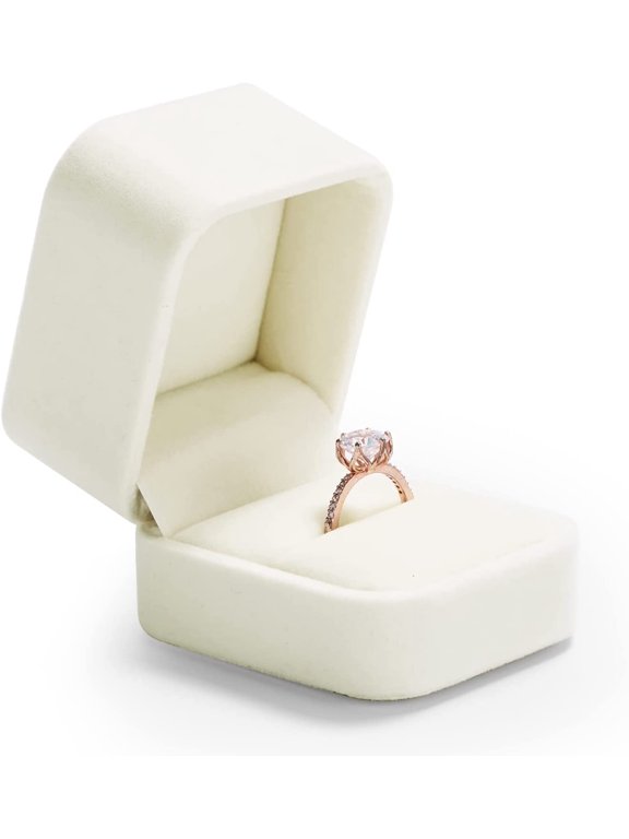 Professional Cream Velvet Ring Box for Proposals and Wedding Ceremonies, Luxury Engagement Ring Case with Soft Plush Interior, Elegant Jewelry Gift Box for Photography and Presentation