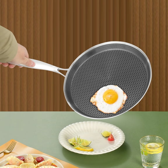 Professional Crepe Pan, 304 Stainless Steel and Aluminum Construction, 180 Flat Bottom and 1-Inch Raised Edge, Ideal for Pancakes and Eggs