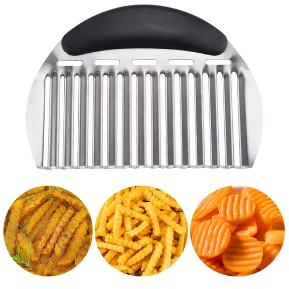 Professional Crinkle Cutter, Wavy French Fry Potato Slicer, Stainless Steel Chopping Tool for Vegetables Carrots Pickles, Kitchen Essential, Black