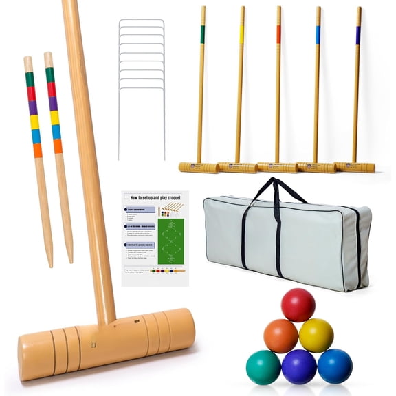Professional Croquet Set for Adults Deluxe Croquet Sets for Families with 35'' Wooden Mallets, Polymer Balls, Carrying Bag Classic Outdoor Game for and Lawn Play