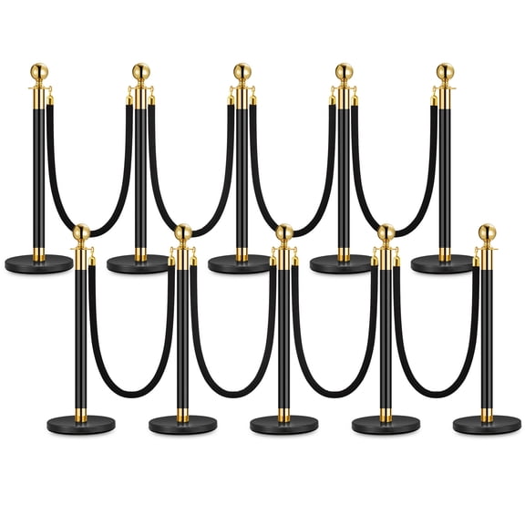 Professional Crowd Control Stanchion Posts 2PCS Black Safety Barriers with 5ft soft Rope Durable 5 Pcs pack 4 velvet ropes Black Gold
