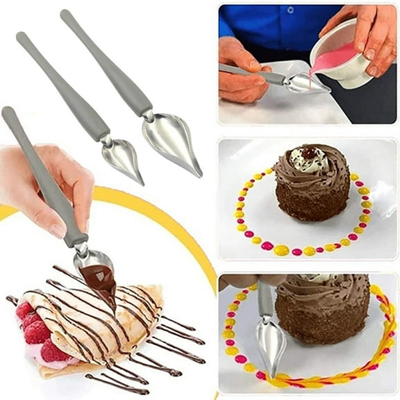 Professional Culinary Precision Drawing Decorating Spoons Set,2 Pcs Stainless Steel Chef Drizzling Spoons with Non-Slip Handles for Sauce,Chocolate,Dessert