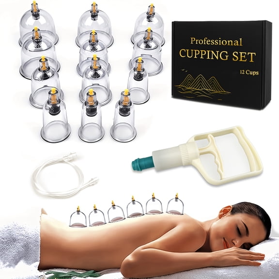 Professional Cupping Set with Pump, Vacuum Suction Cups, Home Use Cupping Kit for Massage-12 Cups Set