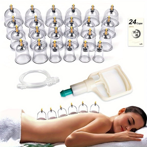 Professional Cupping Set with Pump, Vacuum Suction Cups, Home Use Cupping Kit for Massage-24 Cups Set