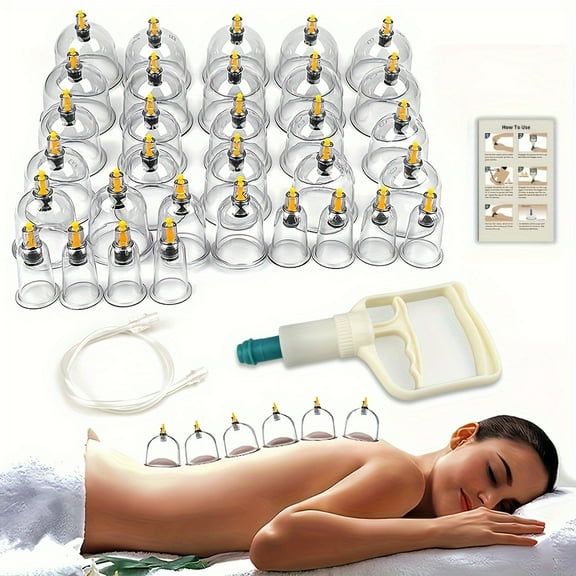 Professional Cupping Set with Pump, Vacuum Suction Cups, Home Use Cupping Kit for Massage-32-Cups Set