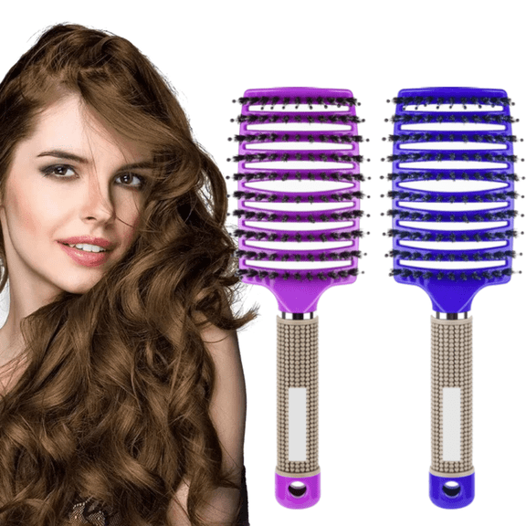 Professional Curved Vented Brush for Blow Drying Styling Detangling Vent Brush with Pin Bristles & Non Slip Grip for Long Curly Tangled Straight & Thick Hair - Unisex