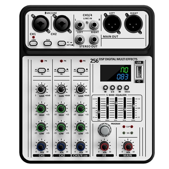 Professional D-04 4 Channel 256DSP Audio Mixer USB Studio Bluetooth DJ Console Mixer