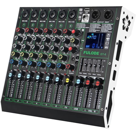 Professional DJ Audio Mixer,6 Channel Sound Mixing music Board With 99 DSP Effects,Console System PA Mixer with Bluetooth,w/USB,48V Phantom Power,Vocal Removal for Live Streaming Studio(DT-6)