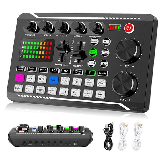 Professional DJ Interface Mixer, Portable ALL-IN-ONE Podcast Production Studio With XLR Microphone For Live Streaming ,Easy to Operate