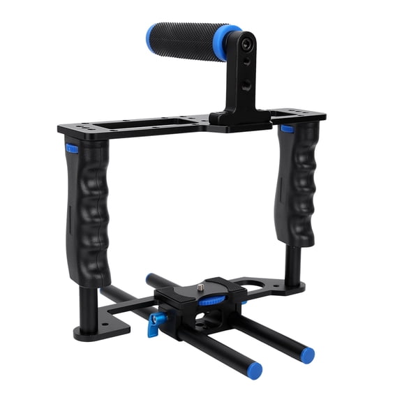 Professional DSLR Camera Mount Cage with Top Handle Grip Heavy Duty Stabilization Rig Kit for Video Cameras (11.02 x 7.09 in / 28.0 x 18.0 cm)
