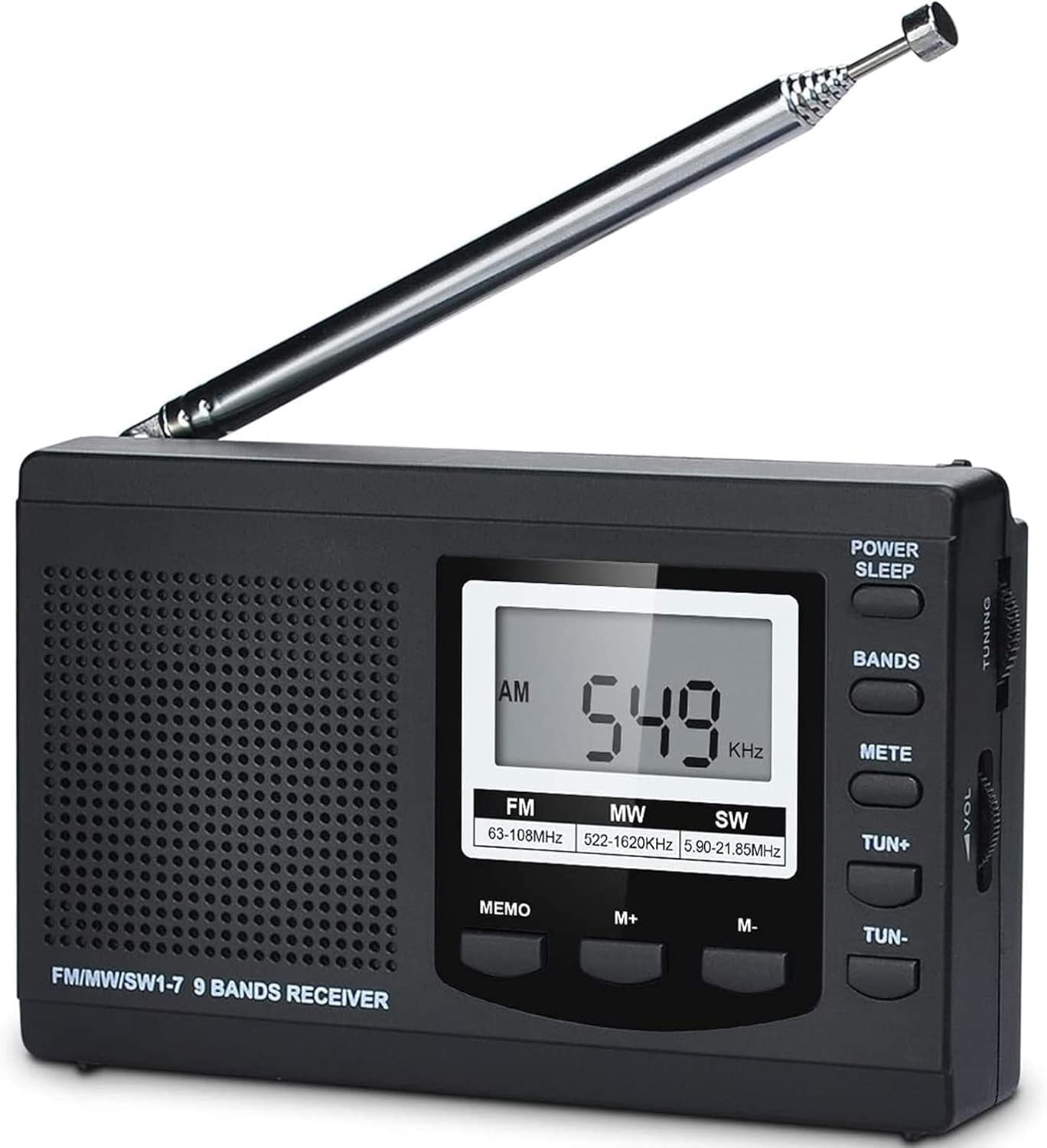 Professional DSP AM FM Shortwave Radio with 87 Presets, 7-Section Telescopic Antenna, Backlit LCD, Alarm & Sleep Timer, Battery or USB Powered for Emergency, Camping, Outdoor