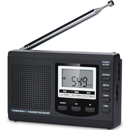 Professional DSP AM FM Shortwave Radio with 87 Presets, 7-Section Telescopic Antenna, Backlit LCD, Alarm & Sleep Timer, Battery or USB Powered for Emergency, Camping, Outdoor