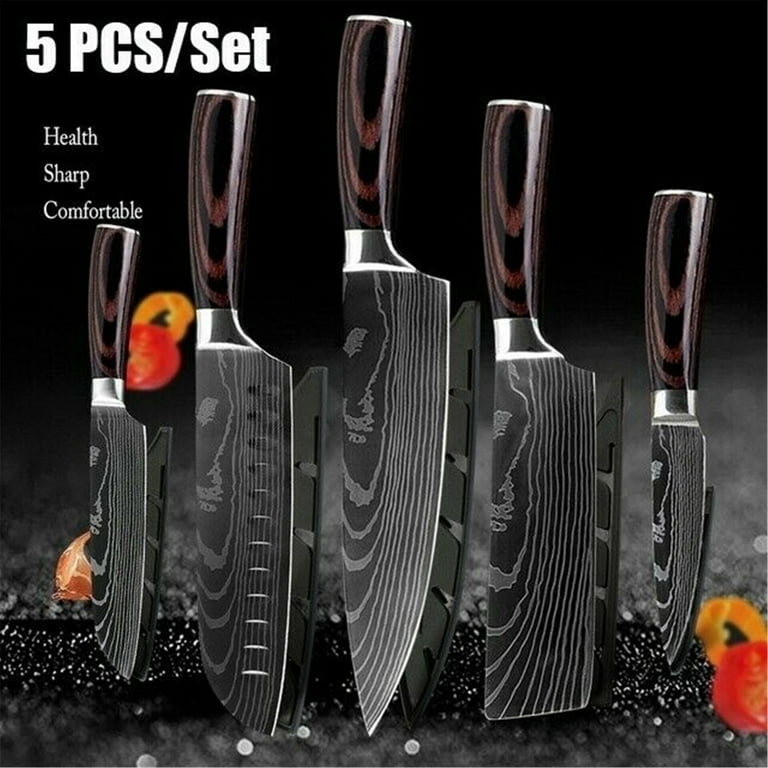 Professional Kitchen Chef Knife Set, High-Carbon Stainless Steel Chef Knife  Set with Cover, 5 Piece Knifes set 