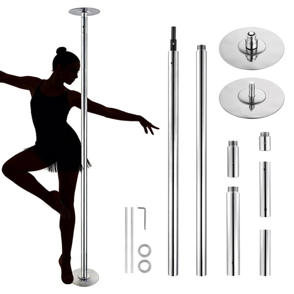 Removable Dancing Pole, Spinning Static Dancing Pole Stainless Steel Height Adjustable Fitness Pole, Silver