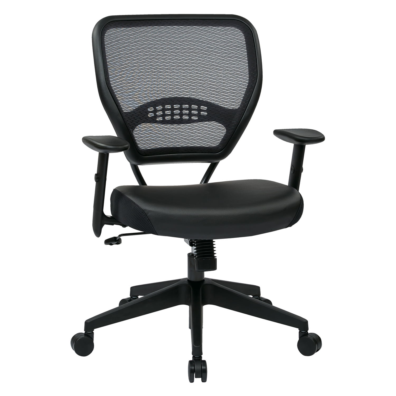 Executive Black Leather & Mesh Office Chair with Adjustable Arms