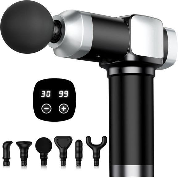 Professional Deep Tissue Massage Gun for Athletes, Handheld Percussion Body Massager with 6 Heads & 30 Speeds for Muscle Soreness Relief and Recovery