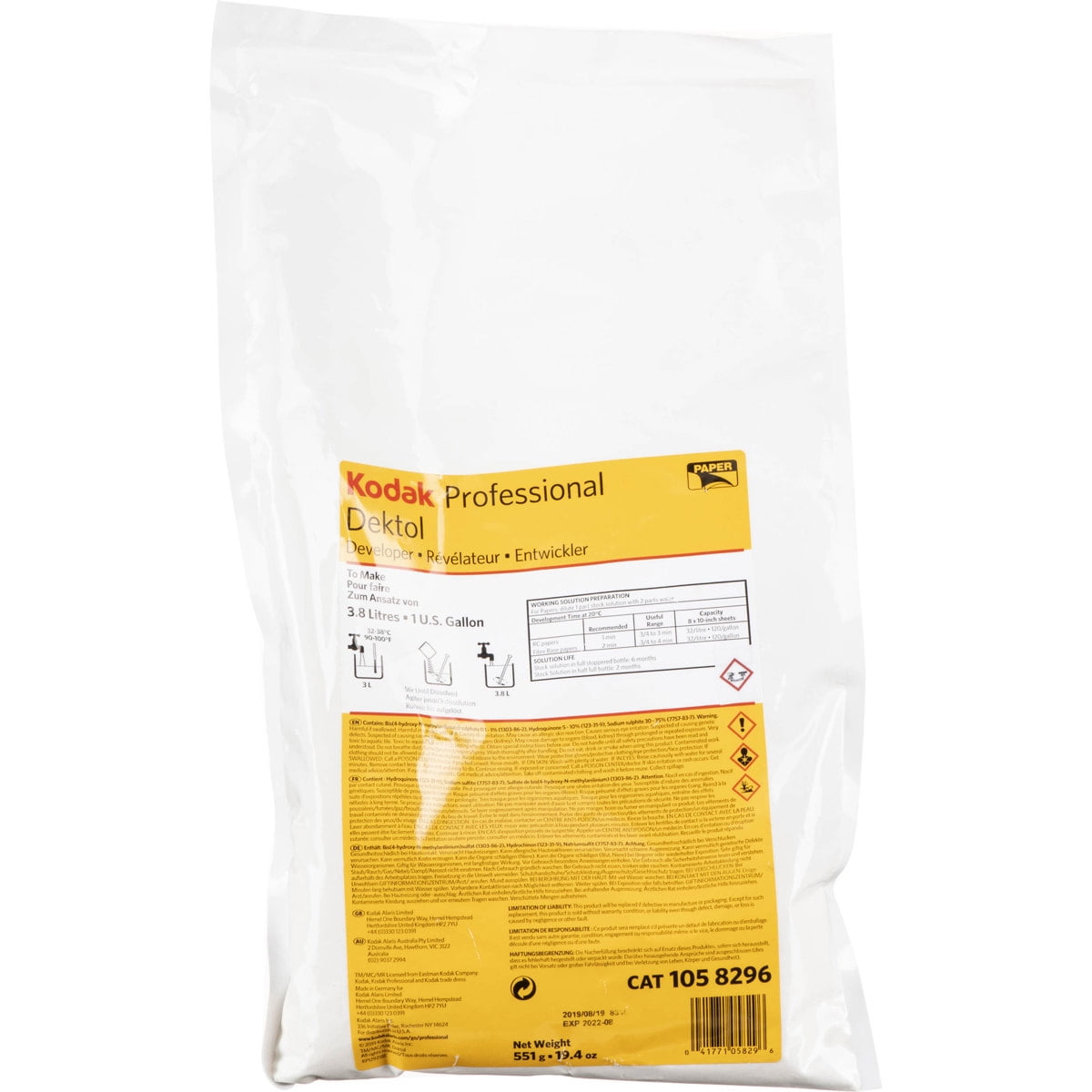Kodak Professional Dektol Black & White Paper Powder Developer, Makes 1 ...