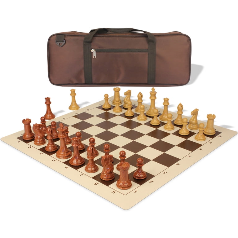 Standard Tournament Staunton Wooden Chess Set - 3.5 Inch King Height, Weighted & Felted Pieces, Roll-Up Black PVC Board