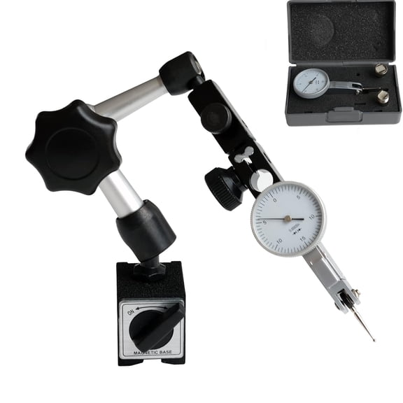 Professional Dial Test Indicator with Magnetic Base Stand and Storage Case, with 2 Metal Dovetail Clamps in Storage Case