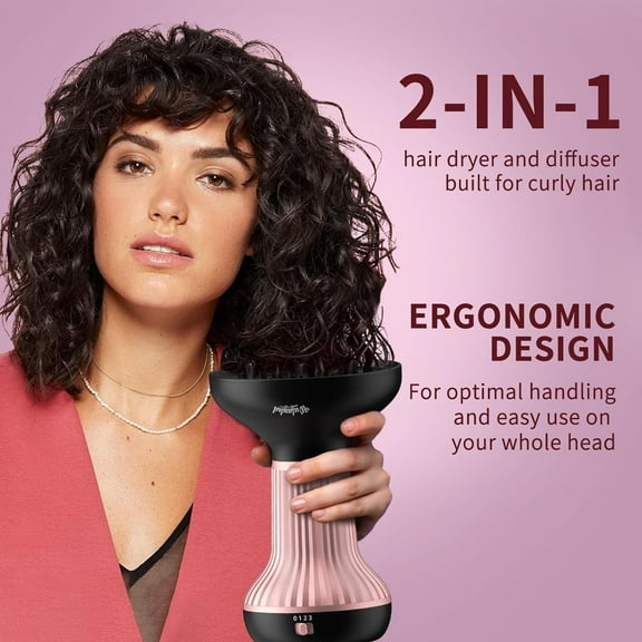 Professional Diffuser Hair Dryer for Curly Hair with Ceramic Technology Lightweight Portable 2-in-1 Reduces Frizz Enhances Curls Volumizes ALCI Safety Plug Pink