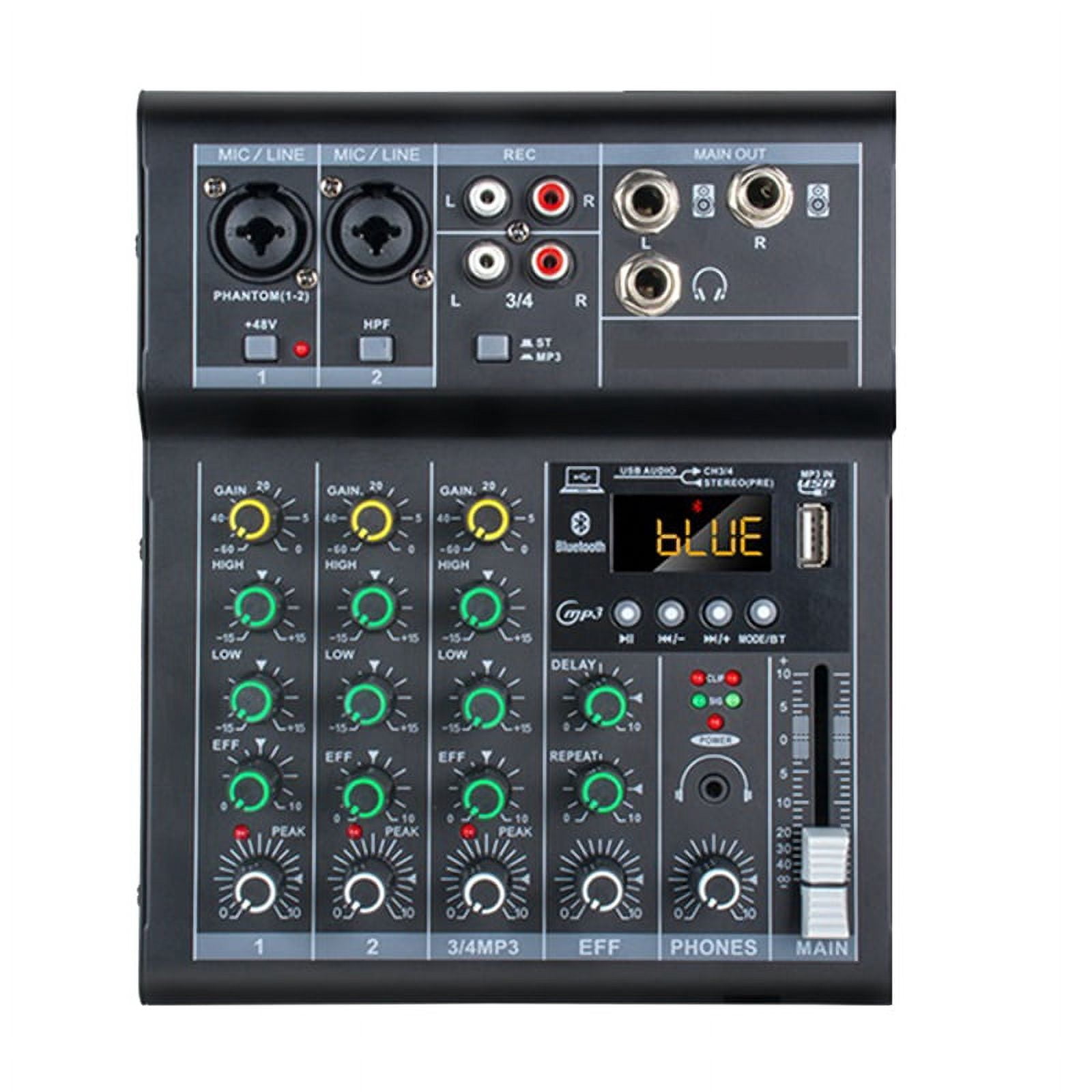Professional Digital DJ Mixer Console 4 Channel Audio Mixer with USB Port Supports Bluetooth Connection Playback Black