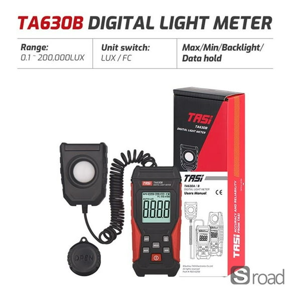 Professional Digital Light Meter, 0.1-200,000 LUX Range Illuminance Tester With Backlit LCD, Lux/FC Unit Switch, Max/Min Hold For Photography, Greenhouse, Office Lighting Measurement,TA630B