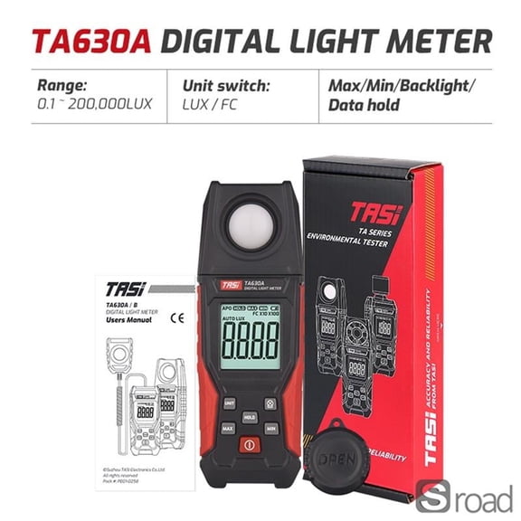 Professional Digital Light Meter, 0.1-200,000 LUX Range Illuminance Tester With Backlit LCD, Lux/FC Unit Switch, Max/Min Hold For Photography, Greenhouse, Office Lighting Measurement,TA630A