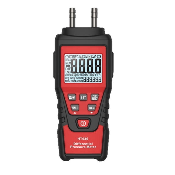Professional Digital Manometer with Multiple Unit Differential Pressure Detect for Air Duct Testing & Automotive Repair