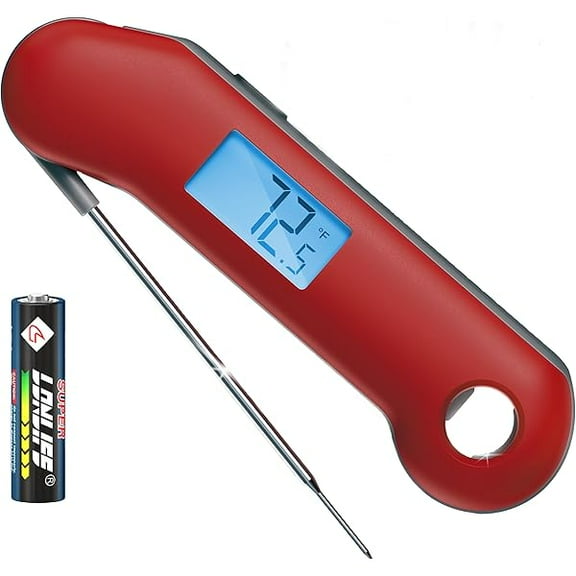 Professional Digital Meat Thermometer, Ultra Fast 0.5 Sec Instant Read, NIST Certified Accurate to 0.5F, IP67 Waterproof, Backlit, Auto Rotate/On/Off, BBQ/Smoker/Grill/Candy/Cooking, Dark Red&Gray
