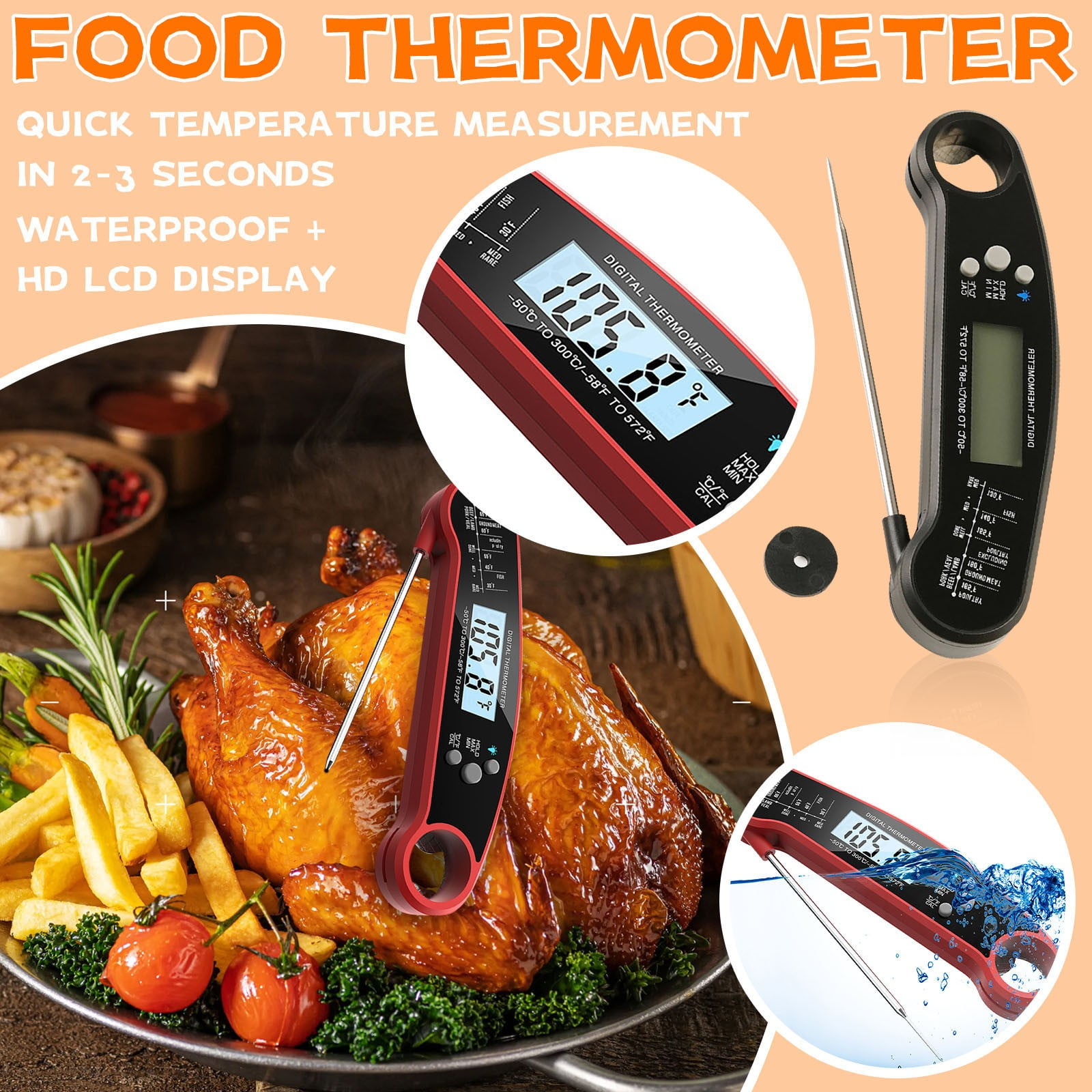 Review Digital Meat Thermometer U2013 Instant Read Food Thermometer With Dual Probesled Touch Screen Temp Alarm Function And ℃ ℉ Modes For Cooking And Outdoor Bbq